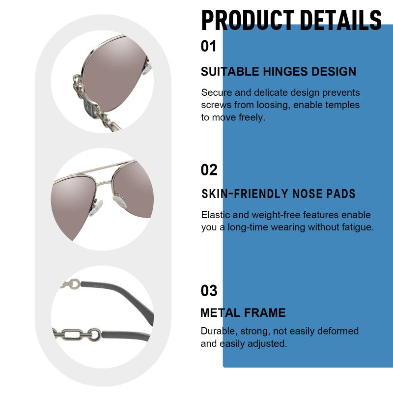 FONHCOO Aviator Sunglasses for Women Men Oversized Metal Frame UV400 Mirrored Sunglasses (blue) - Image 3